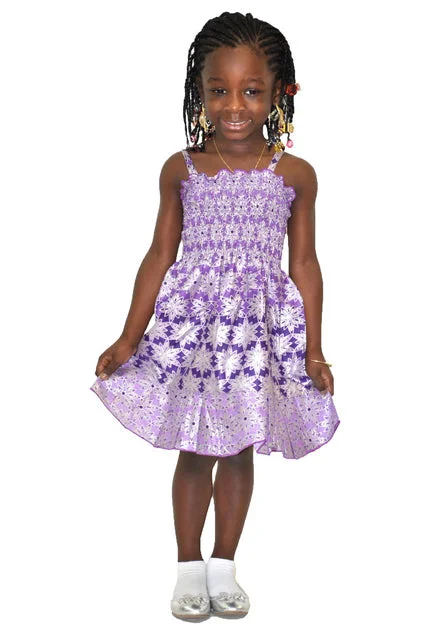 Purple African print Dress with Spaghetti straps for Girls Tunics Spring floral
