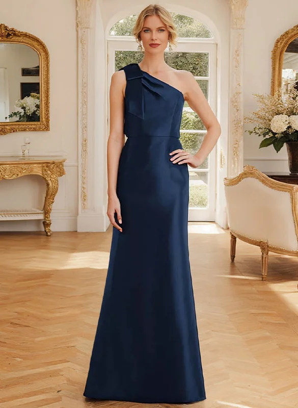 Sheath/Column One-Shoulder Sleeveless Satin Mother of the Bride Dresses with Bowknot Tunics Party sparkling Sheath/Column One-Shoulder Sleeveless Satin Mother of the Bride Dresses with Bowknot Tunics Party sparkling