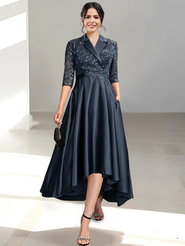 Sheath/Column V-Neck Tea-Length Mother of the Bride Dresses empire Waist empire