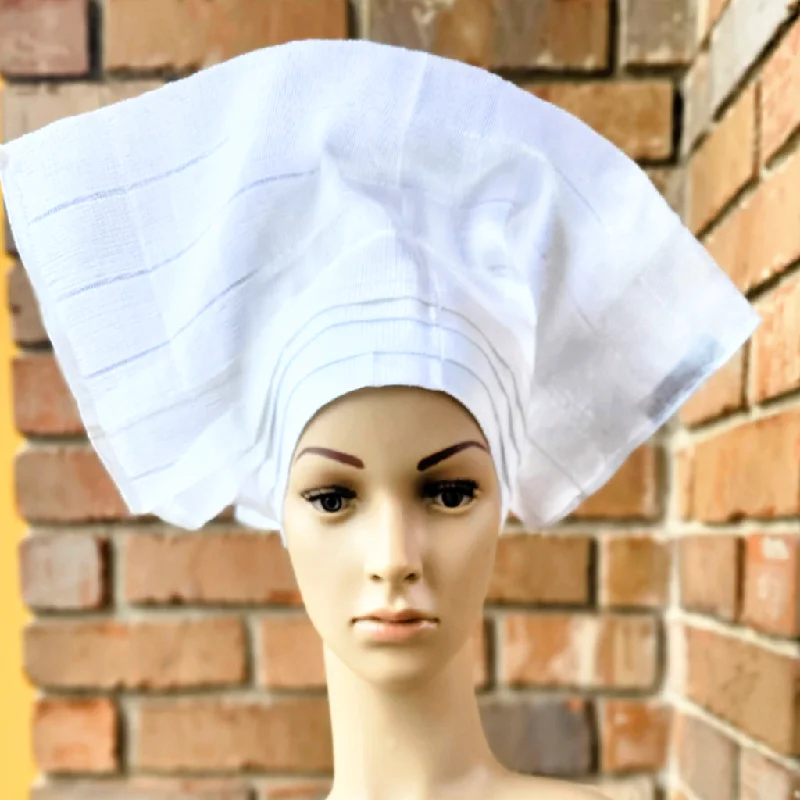 Dupsie's Girls' White Pre-tied layered Aso Oke Pre-tied head dress Tunics Sophisticated sleek Dupsie's Girls' White Pre-tied layered Aso Oke Pre-tied head dress Tunics Sophisticated sleek