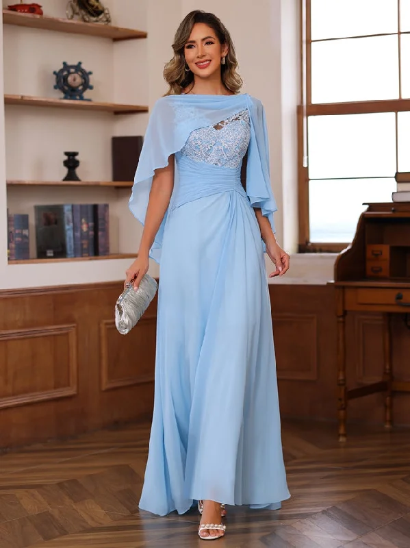 A-Line/Princess V-Neck 2 Pics Floor-Length Mother of the Bride Dresses with Appliques, Ruffles & Wrap Tunics Handmade artisanal
