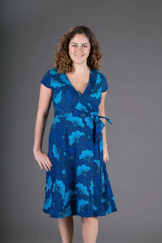 Wrap Cotton Dress Blue Floral Print Tunics Practical durable