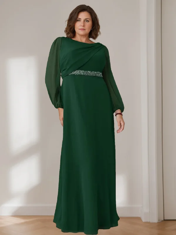 A-Line/Princess Scoop Long Sleeves Floor-Length Plus Size Mother of the Bride Dresses with Beaded, Pleated & Cascading Ruffles Tunics Summer linen A-Line/Princess Scoop Long Sleeves Floor-Length Plus Size Mother of the Bride Dresses with Beaded, Pleated & Cascading Ruffles Tunics Summer linen