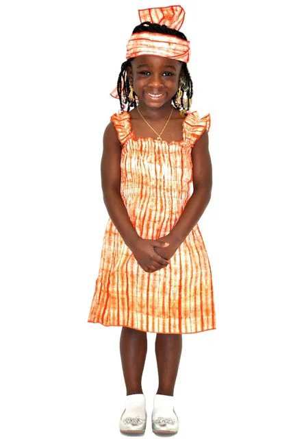 Orange African Tie-Dye Smoked Dress-DPC514G Tunics Bridal satin