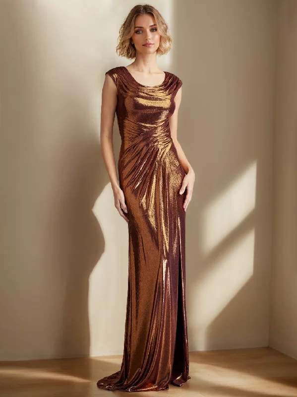 Trumpet/Mermaid Scoop Neck Sleeveless Floor-Length Mother of the Bride long Dresses with Ruffles & Split Side Tunics Fleece cozy Trumpet/Mermaid Scoop Neck Sleeveless Floor-Length Mother of the Bride long Dresses with Ruffles & Split Side Tunics Fleece cozy
