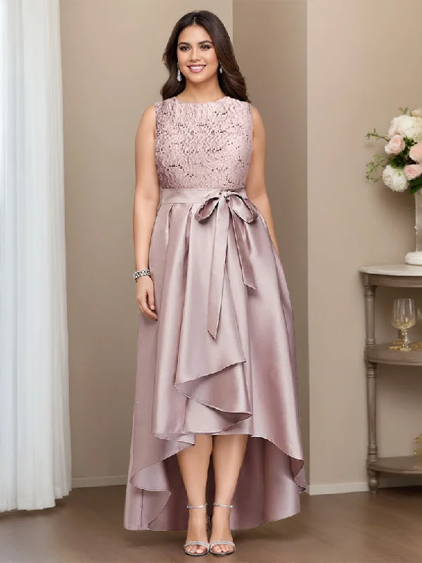 A-Line/Princess Jewel Neck Sleeveless Asymmetrical Plus Size Mother Of The Bride Dresses With Pleats Tunics Seasonal trendy A-Line/Princess Jewel Neck Sleeveless Asymmetrical Plus Size Mother Of The Bride Dresses With Pleats Tunics Seasonal trendy