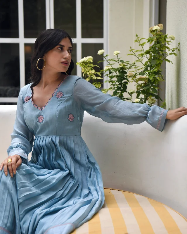 Carolina Blue Dress Maxi Flowy Bohemian