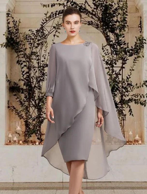 Sheath/Column Jewel Neck Knee-Length Mother of the Bride Dresses Tunics Sophisticated sleek Sheath/Column Jewel Neck Knee-Length Mother of the Bride Dresses Tunics Sophisticated sleek