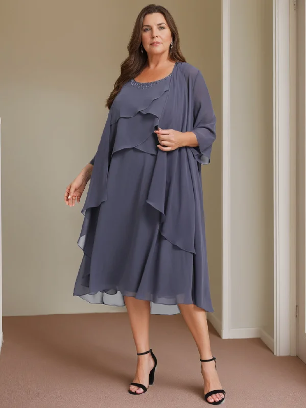 A-Line/Princess Scoop Sleeveless Knee-Length Plus Size Mother of the Bride Dresses with Beading Tunics Mesh breathable A-Line/Princess Scoop Sleeveless Knee-Length Plus Size Mother of the Bride Dresses with Beading Tunics Mesh breathable
