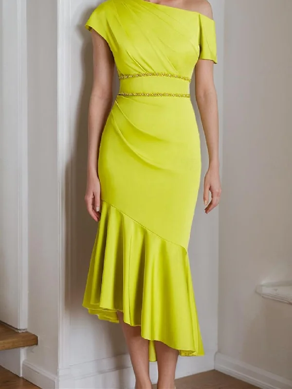 Short Sleeve Tea Length One Shoulder Strappy Charmeuse Mother of the Bride Dresses Tunics Review highly Short Sleeve Tea Length One Shoulder Strappy Charmeuse Mother of the Bride Dresses Tunics Review highly