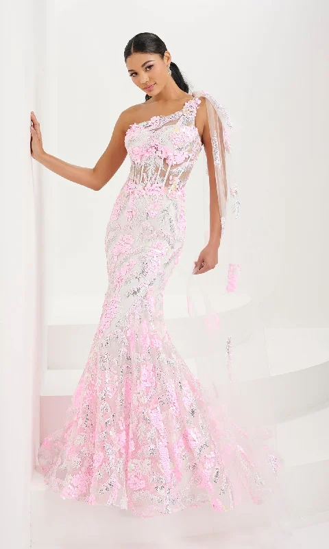 Tiffany One-Shoulder Sequin Sheer Prom Dress 16082 Tunics Gym athletic