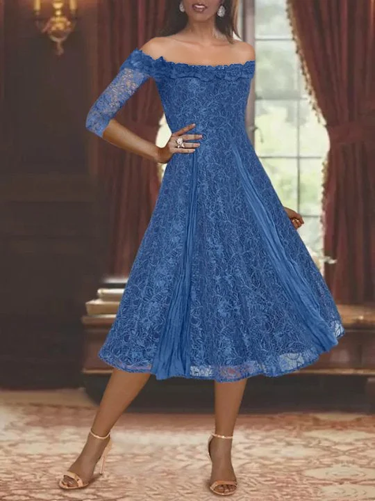 A-Line/Princess Off-the-shoulder Half Sleeves Mother of the Bride & Groom Dresses with Lace Tunics Luxurious high-end A-Line/Princess Off-the-shoulder Half Sleeves Mother of the Bride & Groom Dresses with Lace Tunics Luxurious high-end