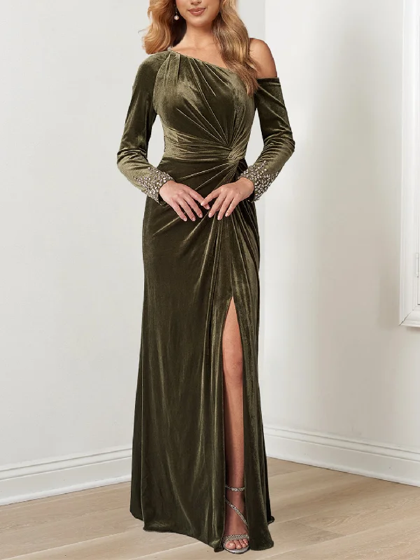 A-Line/Princess Asymmetrical Neckline Floor-Length Mother of the Bride Dresses with Beaded Cuffs Tunics Practical durable