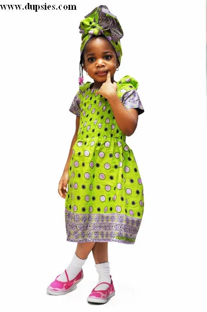 Green and Lilac African Print Smocked Dress for Girls-DPCAR40 Tunics Travel practical