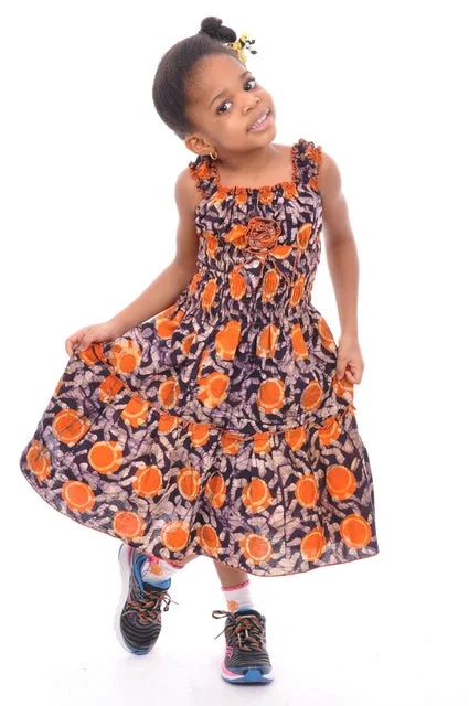 Orange and Brown African Batik Dress-DPC492 Tunics Trousers formal
