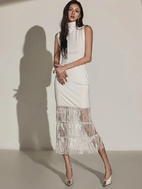 D9461  Spangle Sheer Knit Dress Crew Neckline Sporty