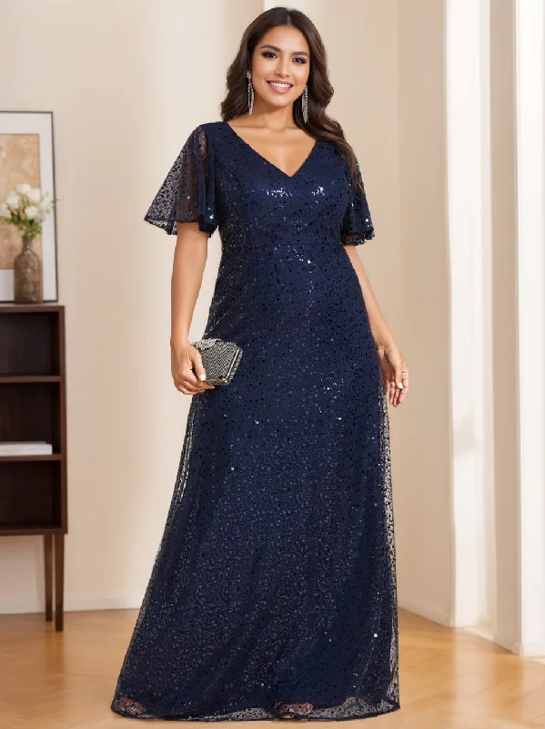 A-Line/Princess V-Neck Short Sleeves Floor Length Sequined Mother of the Bride & Groom Dresses Tunics Velvet soft A-Line/Princess V-Neck Short Sleeves Floor Length Sequined Mother of the Bride & Groom Dresses Tunics Velvet soft