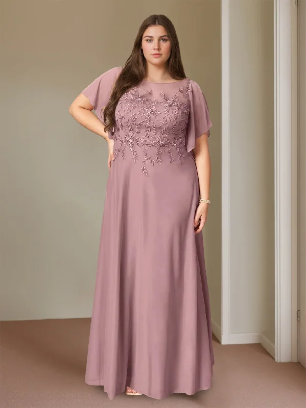 A-Line/Princess Round Neck Short Sleeves Floor-Length Plus Size Mother of the Bride Dresses with Lace Tunics Business professional A-Line/Princess Round Neck Short Sleeves Floor-Length Plus Size Mother of the Bride Dresses with Lace Tunics Business professional