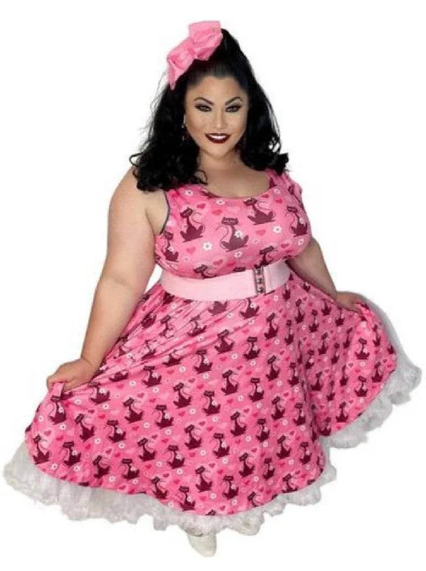 Retro Love Cats Knee Length Skater Dress [IN STOCK] Tunics Stylish elegant