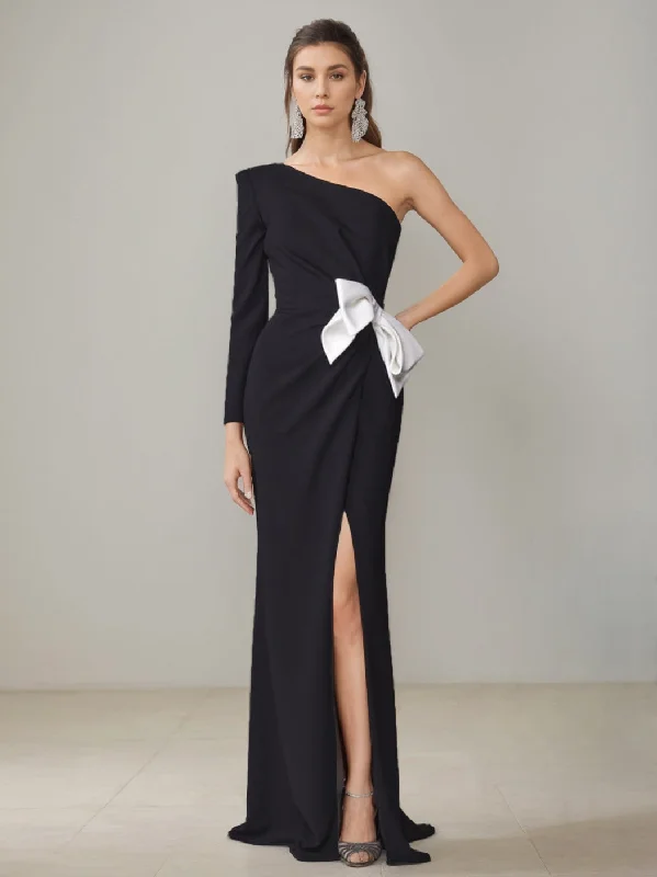 Sheath/Column One-Shoulder Floor-Length Mother of the Bride Dresses with Split Side & Bowknot Tunics Review highly Sheath/Column One-Shoulder Floor-Length Mother of the Bride Dresses with Split Side & Bowknot Tunics Review highly
