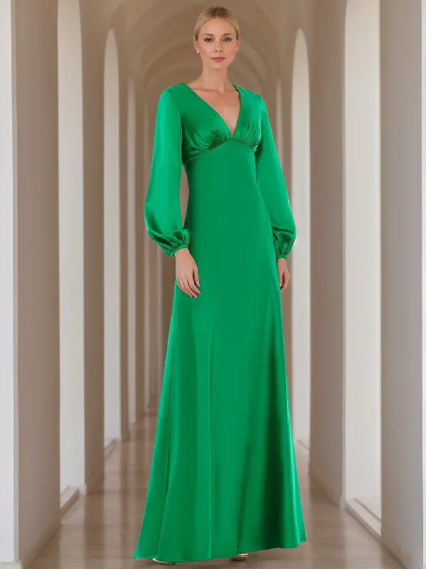 A-Line/Princess V-Neck Long Sleeves Floor-Length Mother of the Bride Dresses with Ruffles Tunics Cozy soft A-Line/Princess V-Neck Long Sleeves Floor-Length Mother of the Bride Dresses with Ruffles Tunics Cozy soft
