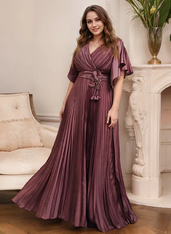 A-Line/Princess V-Neck Short Sleeves Mother of the Bride Dresses with Belt Square Neckline Feminine A-Line/Princess V-Neck Short Sleeves Mother of the Bride Dresses with Belt Square Neckline Feminine