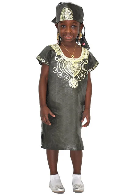 Army Green and Ivory Brocade Dress for Girls Tunics Ceremony elegant