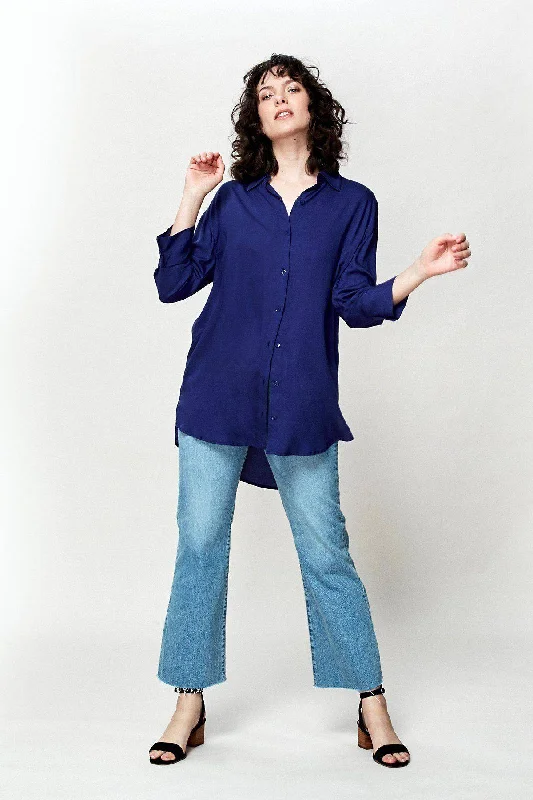 Boyfriend Shirt (Lapis Blue)-- Front Pockets Side Pockets Patch Pockets