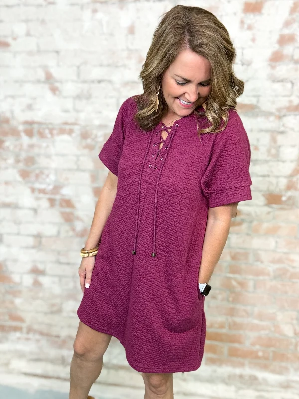 Katlyn Textured Lace Up Detail Dress Tunics Trendy modern