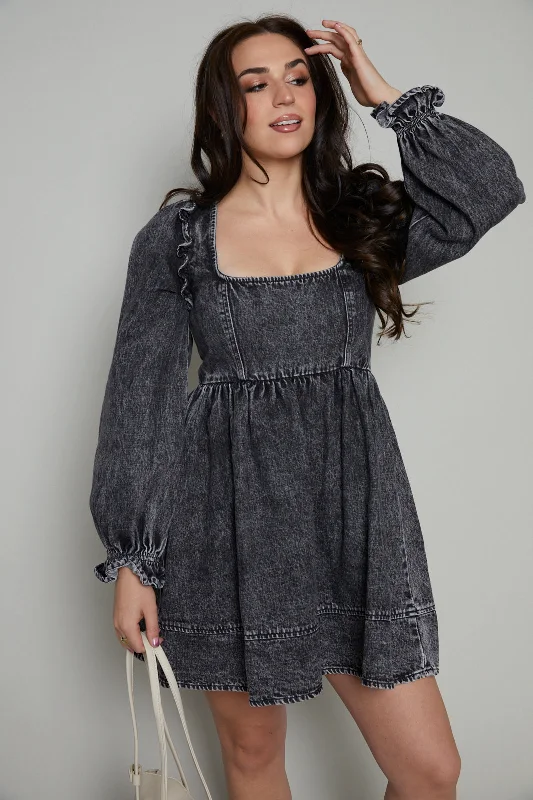 Tia Black Denim Babydoll Dress Tunics Versatile stylish