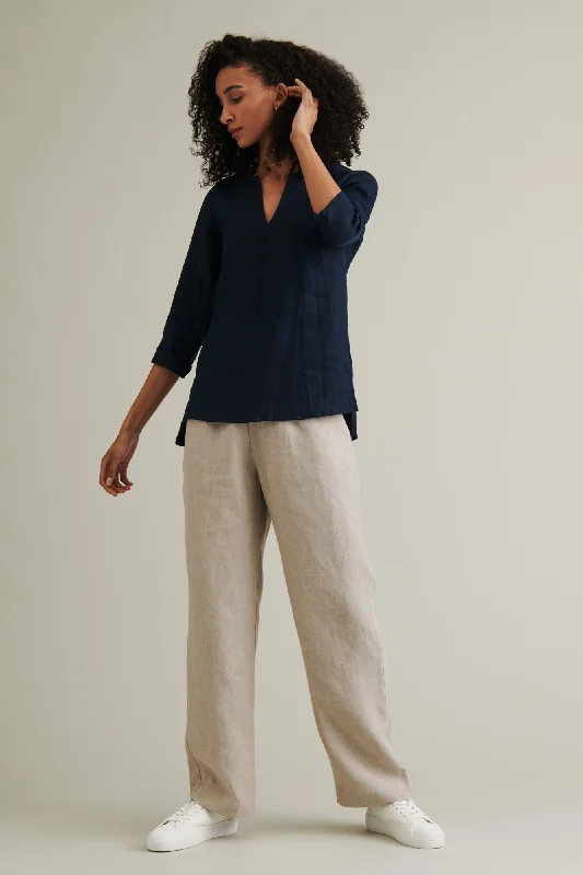 Rumar Linen Shirt Blueberry-- Polka Dot Checkered Tartan