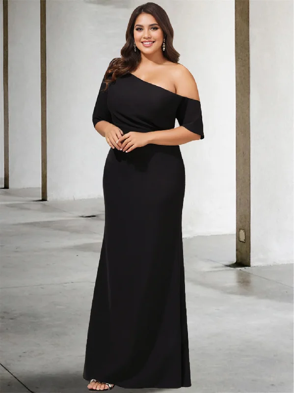 A-Line/Princess One-Shoulder 3/4 Length Sleeves Pure Color Plus Size Floor-Length Mother of the Bride Dresses Tunics Brand named A-Line/Princess One-Shoulder 3/4 Length Sleeves Pure Color Plus Size Floor-Length Mother of the Bride Dresses Tunics Brand named