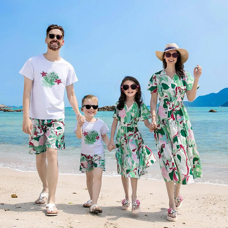 Family Matching Outfits - Floral Dresses and Shorts with a Touch of Fun Tunics Vintage classic Family Matching Outfits - Floral Dresses and Shorts with a Touch of Fun Tunics Vintage classic