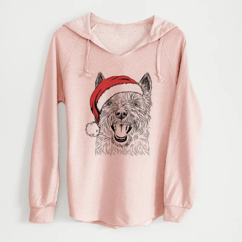 Santa Jeff the Cairn Terrier - Cali Wave Hooded Sweatshirt Hoodie with Hem Fringe Bohemian Relaxed Santa Jeff the Cairn Terrier - Cali Wave Hooded Sweatshirt Hoodie with Hem Fringe Bohemian Relaxed