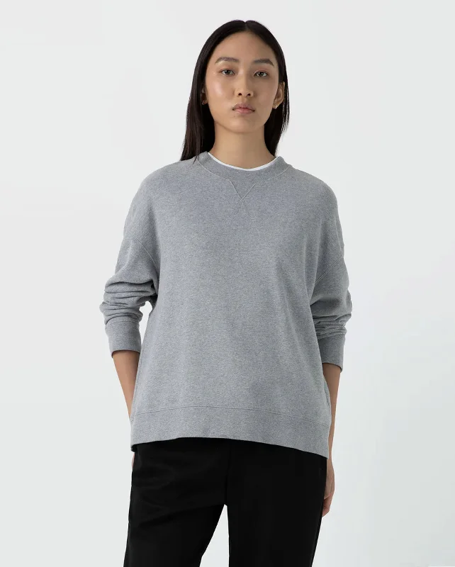 WMN'S LOOPBACK SWEATSHIRT / GREY MELANGE Hoodie with Rolled Sleeves Casual Relaxed