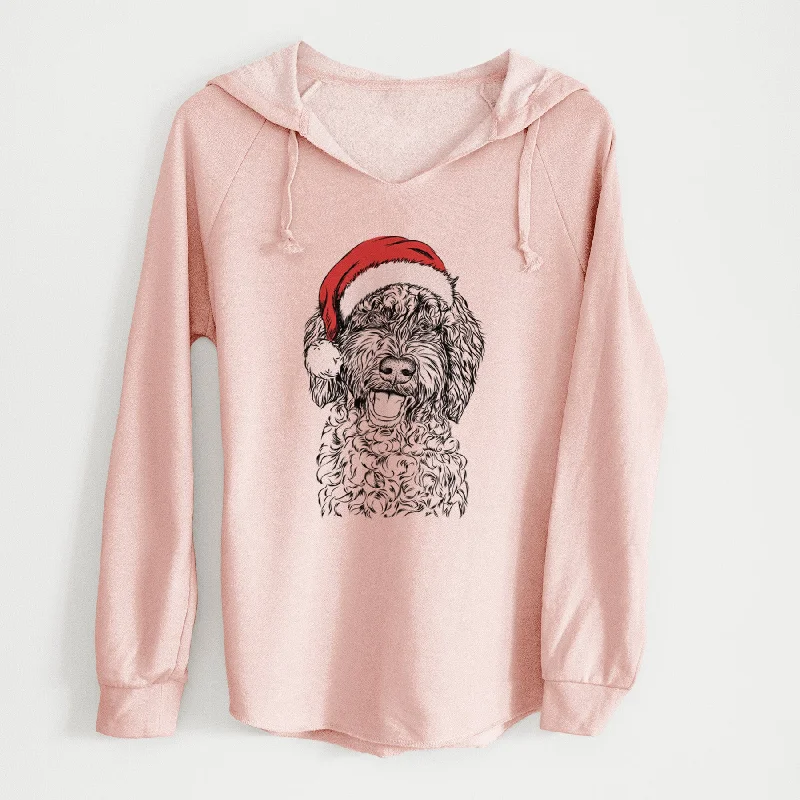 Santa Jack the Chocolate Labradoodle - Cali Wave Hooded Sweatshirt Hoodie with Hem Frayed Vintage Worn Santa Jack the Chocolate Labradoodle - Cali Wave Hooded Sweatshirt Hoodie with Hem Frayed Vintage Worn