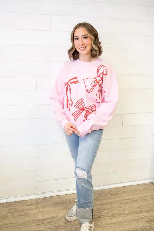 Put A Bow On It Sweatshirt-Pink Hoodie with Button Classic Timeless
