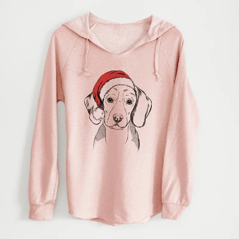 Santa Jake the Beagle - Cali Wave Hooded Sweatshirt Hoodie with Hem Raw Edge Edgy Unfinished Santa Jake the Beagle - Cali Wave Hooded Sweatshirt Hoodie with Hem Raw Edge Edgy Unfinished