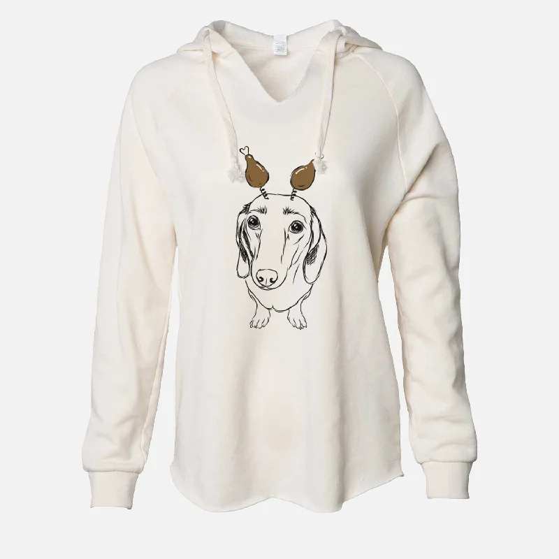Thanksgiving Annabelle the Dachshund - Cali Wave Hooded Sweatshirt Hoodie with Button Classic Timeless