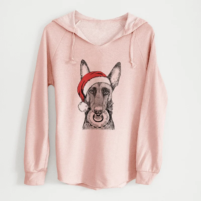Santa Juno the Belgian Malinois - Cali Wave Hooded Sweatshirt Hoodie with Belted Waist Structured Tailored Santa Juno the Belgian Malinois - Cali Wave Hooded Sweatshirt Hoodie with Belted Waist Structured Tailored