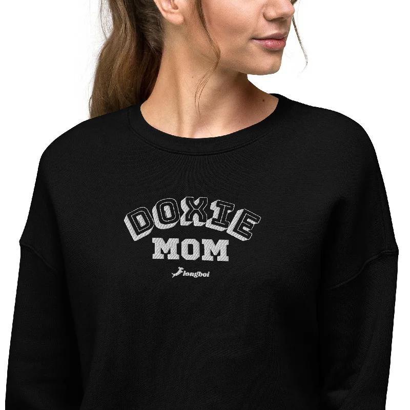 Doxie Mom Embroidered College Crop Sweatshirt Hoodie with Turtle Neck Cozy Winter