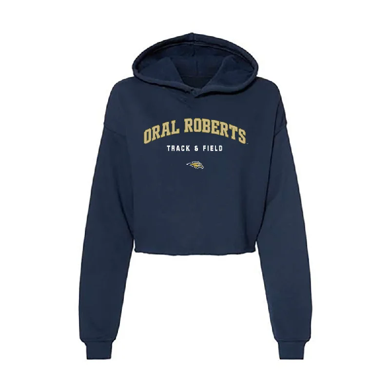 Oral Roberts - NCAA Women's Track & Field : Destiny Downing - Women's Crop Fleece Hoodie Hoodie with Side Slits Relaxed Casual Oral Roberts - NCAA Women's Track & Field : Destiny Downing - Women's Crop Fleece Hoodie Hoodie with Side Slits Relaxed Casual