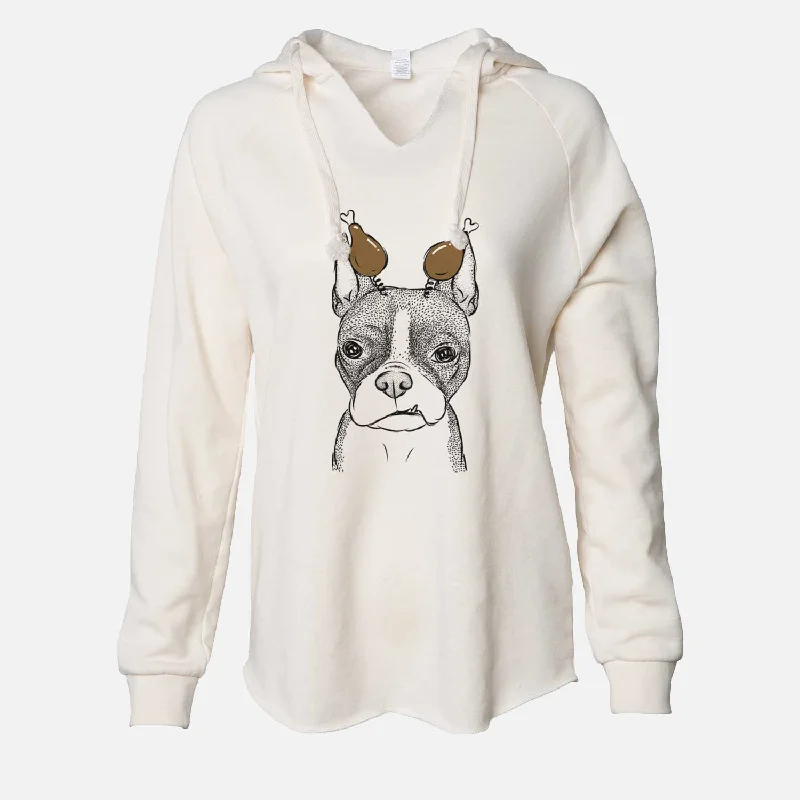 Thanksgiving Bean the Boston Terrier - Cali Wave Hooded Sweatshirt Hoodie with Stripes Bold Sporty