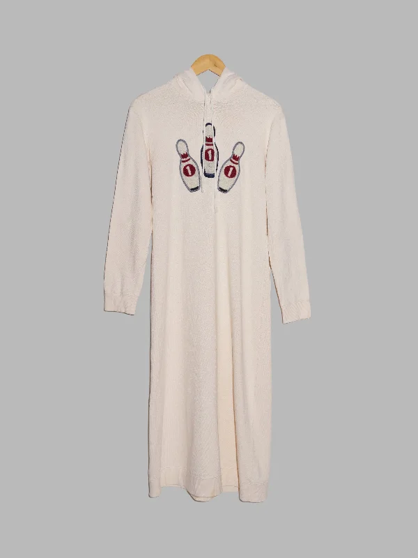 Keita Maruyama beige cotton full length hoodie dress with bowling pin motif - M Hoodie with Logo Branding Identity Keita Maruyama beige cotton full length hoodie dress with bowling pin motif - M Hoodie with Logo Branding Identity