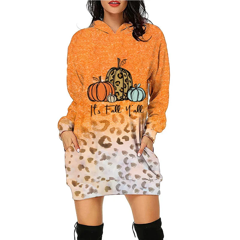 Blue Zone Planet | Women Halloween Pumpkin Print Hoodie Dress Hoodie with Cuffed Sleeves Snug Secure Blue Zone Planet | Women Halloween Pumpkin Print Hoodie Dress Hoodie with Cuffed Sleeves Snug Secure
