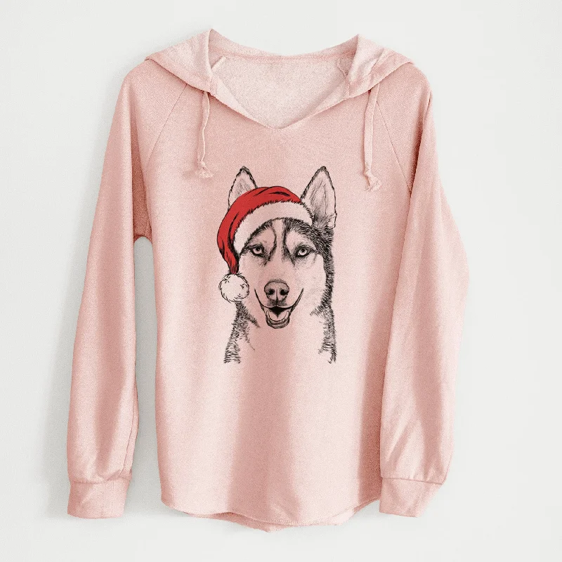 Santa Kira the Siberian Husky - Cali Wave Hooded Sweatshirt Hoodie with Mock Neck Collared Structured