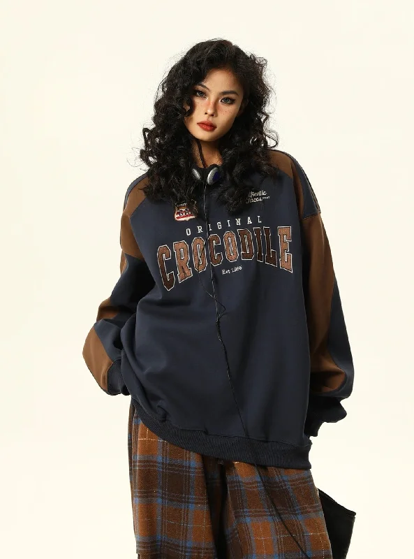 Original Crocodile Varsity Sweatshirt Tops Hoodie with Cropped Fit Short Trendy