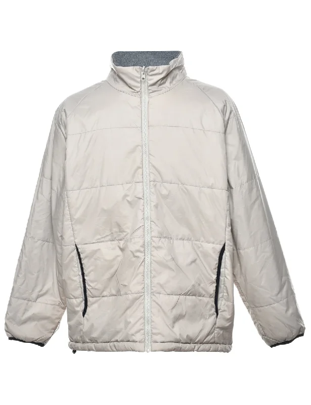 Light Grey Puffer Jacket - XL Welt Pockets Slit Pockets Flap Pockets