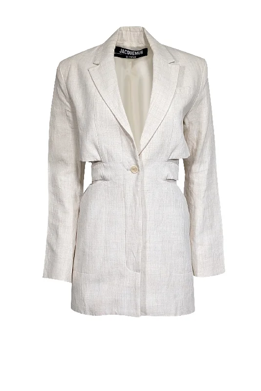 Jacquemus - Beige Cream Blend Cut Out Blazer Dress Sz 4 Women's Party Jacket