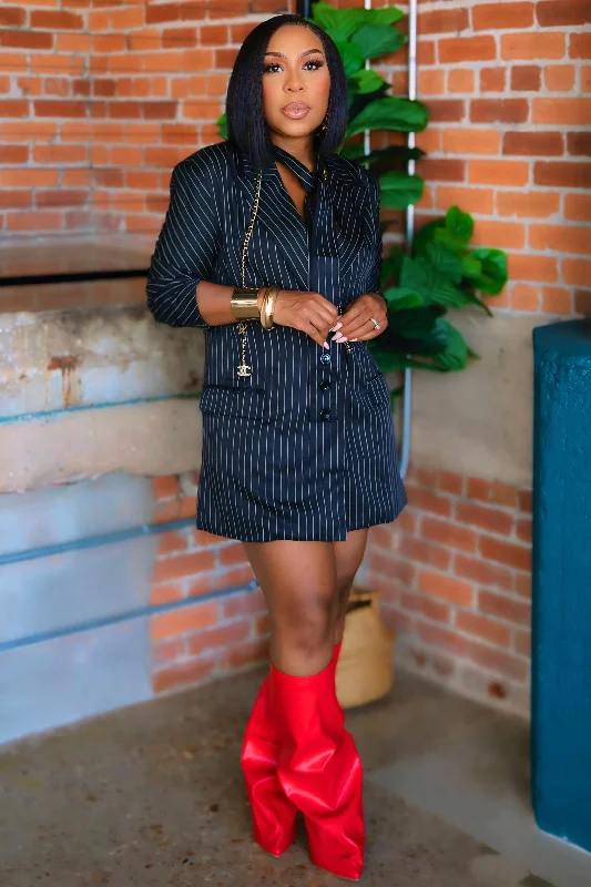Laurel Pin Striped Oversized Blazer Dress Women's Daily Blazer